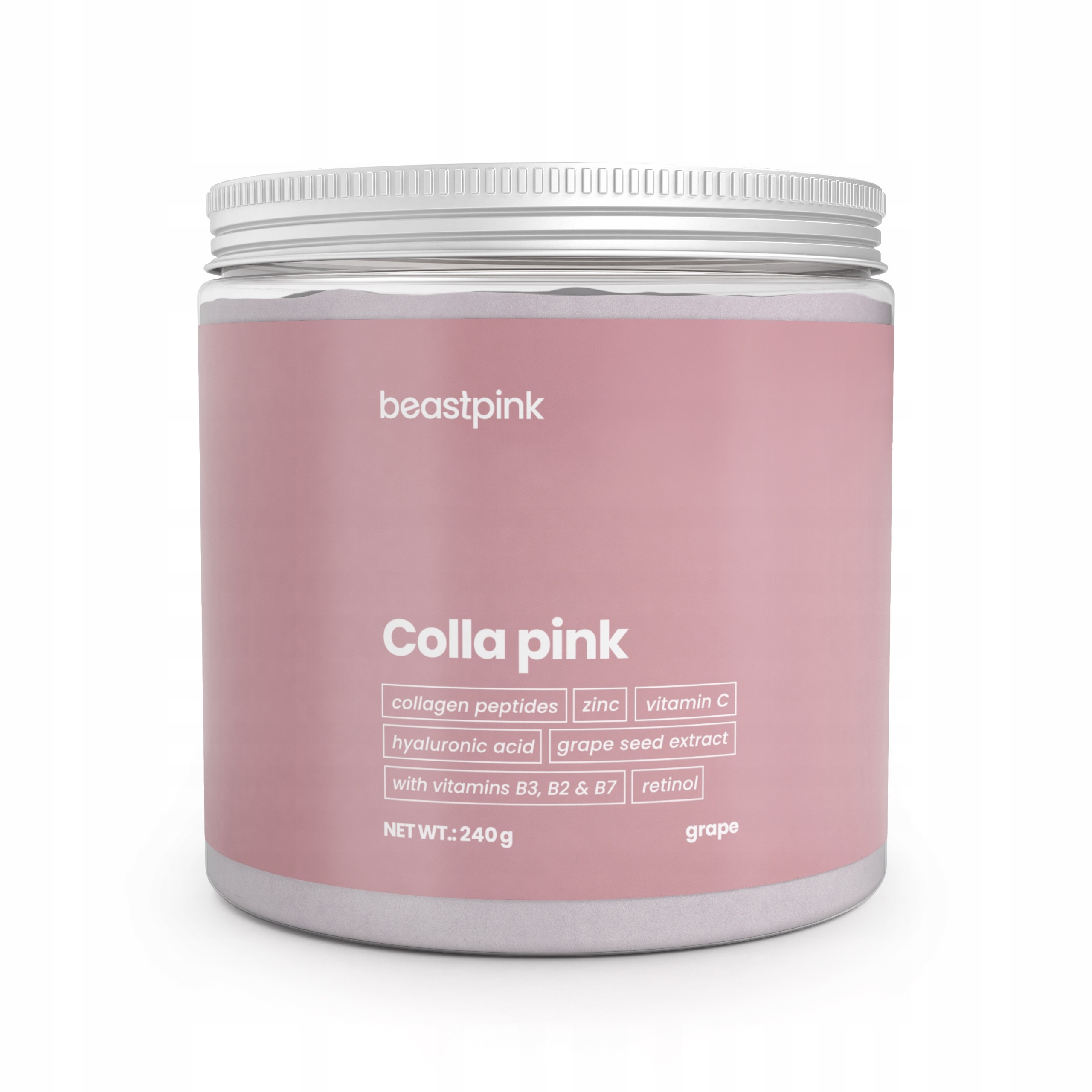 KOLAGÉN PRE ŽENY COLLA PINK BEZCUKOROVÝ PRÁŠOK 240g Hrozno – BeastPink