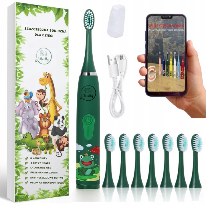 HEELLY® Sonická elektrická zubná kefka pre deti – kryt s motívom ŽABKY