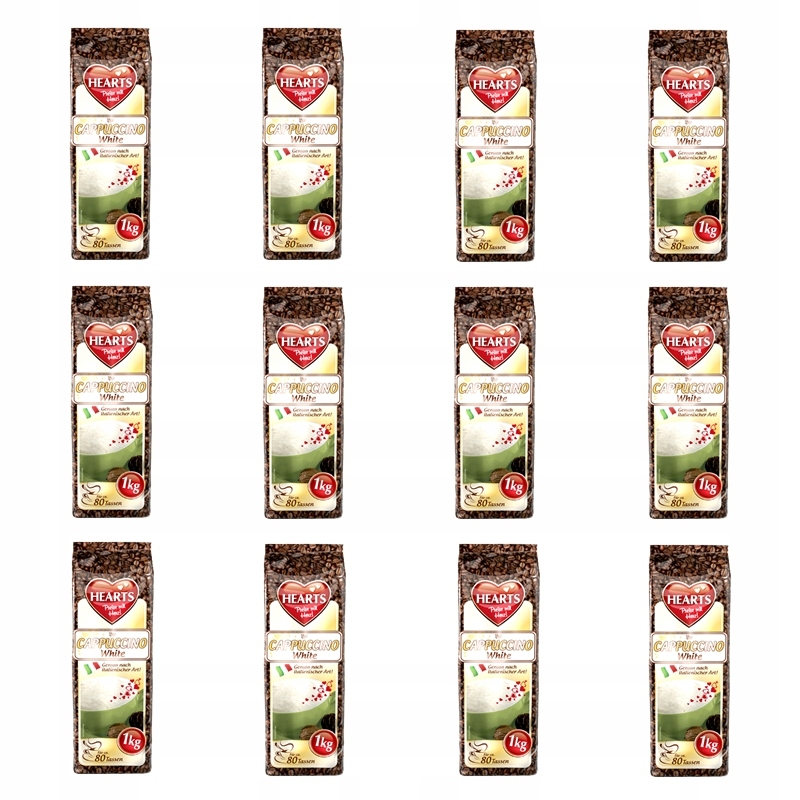 Cappuccino - Kapučíno - 12x srdce cappuccino biela 1kg + zadarmo!