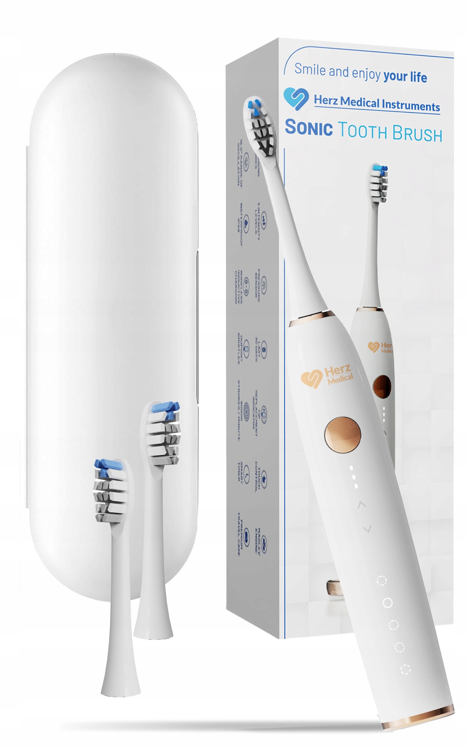 HERZ Medical Sonic 90 000 ot./min. – Sonická elektrická zubná kefka s indukčným nabíjaním a 5 prevádzkovými režimami, matná biela