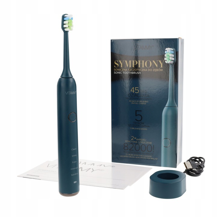 VITAMMY SYMPHONY Blue Sonic – sonická elektrická zubná kefka, 82 000 pohybov/min, indukčné nabíjanie, 5 režimov