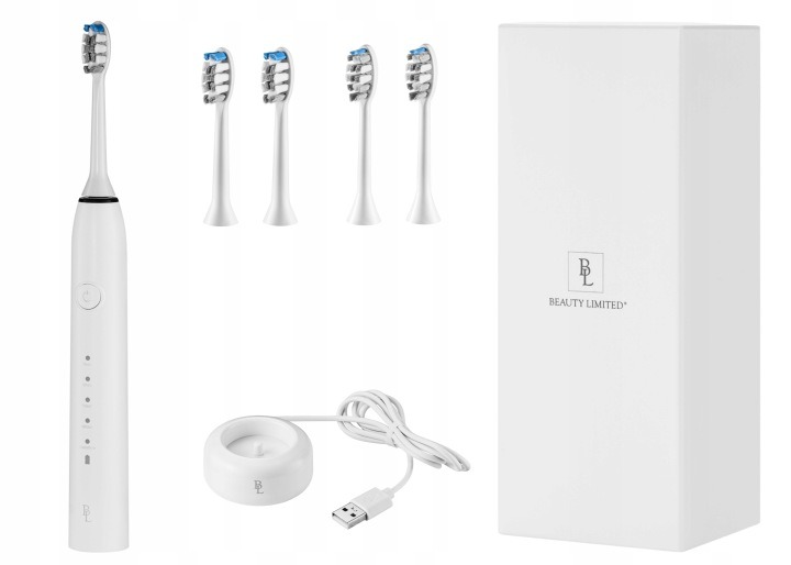 Sonická zubná kefka Beauty Limited® DenticSonic White BL-104W – 84 000 pohybov/min, 5 režimov, 4 hlavice, indukčné nabíjanie, IPX7