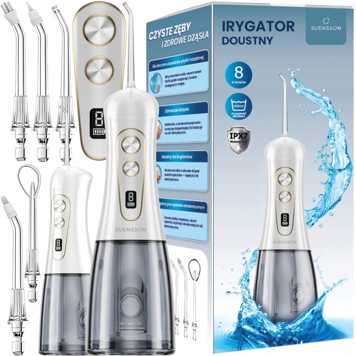 Svensson inteligentný zubný irigátor 8 režimov + 5 trysiek, bezdrôtový, nádrž 400 ml, IPX7