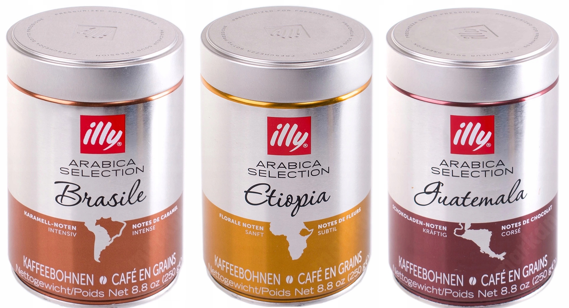 Zrnková káva - 3 x Káva Beans Illy Brasile Etiópia Guatemala
