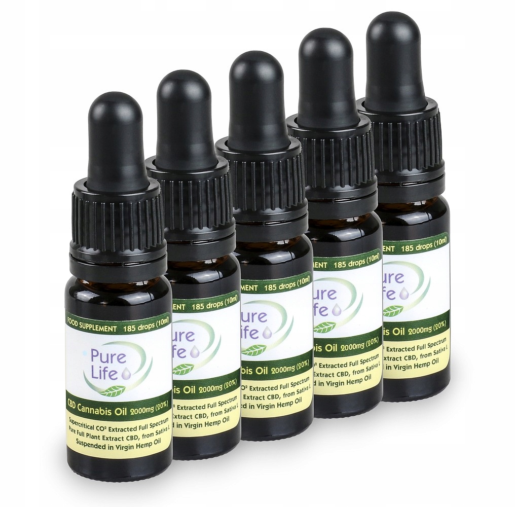 CBD - 5xolejek Konop.Pure Life 20% CBD 2000 mg / 10 ml + ZADARMO