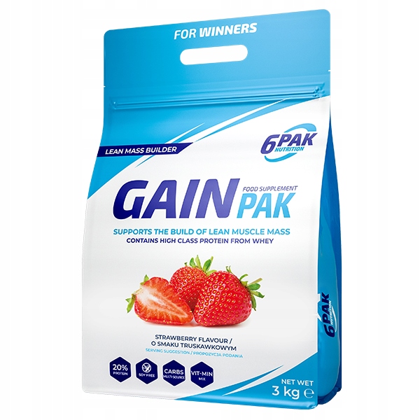 Gainer - 6PAK Výživový zisk PAK - 3 kg / jahoda