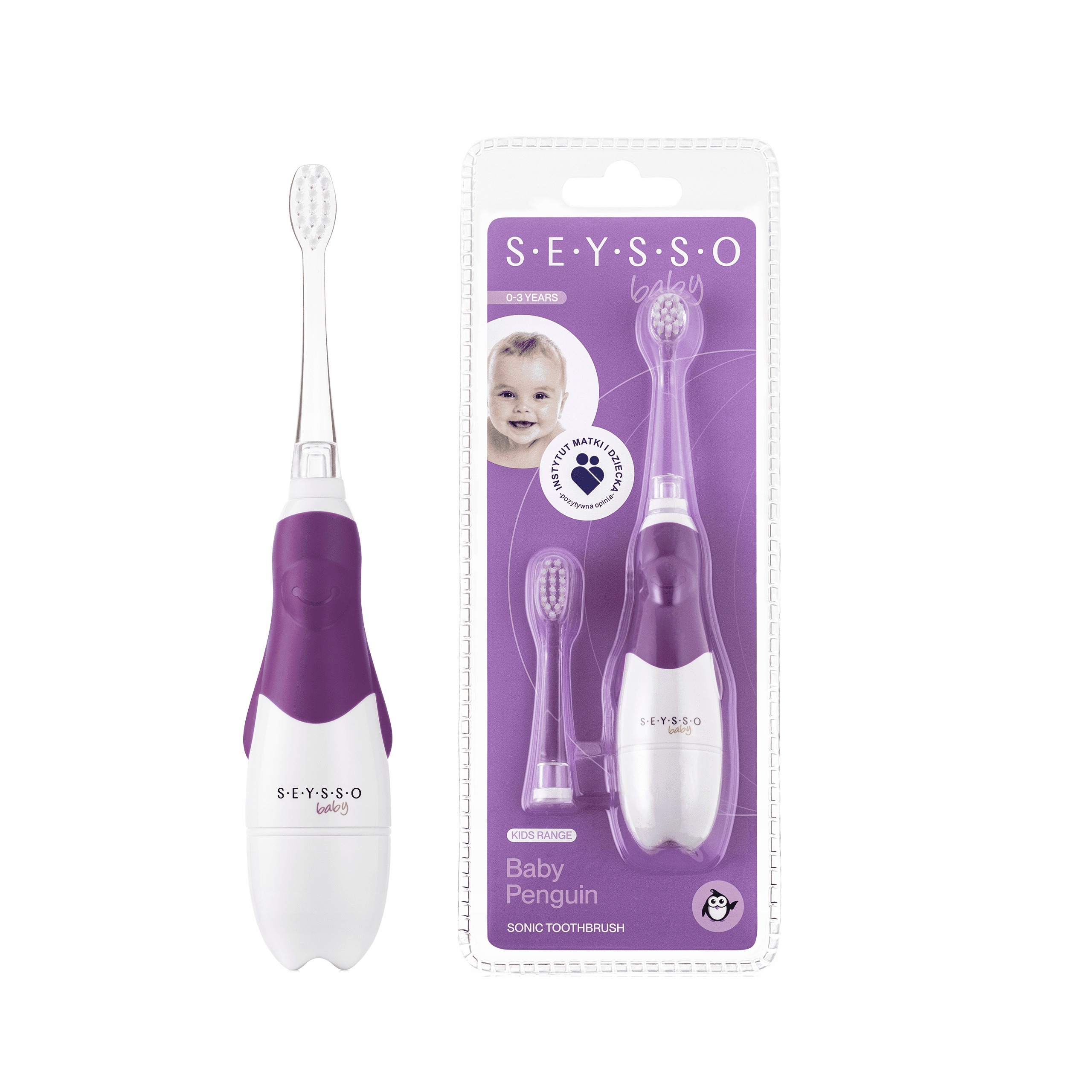SEYSSO Baby – batériová sonická zubná kefka pre deti 0–3 roky, 2 hlavice, IPX7
