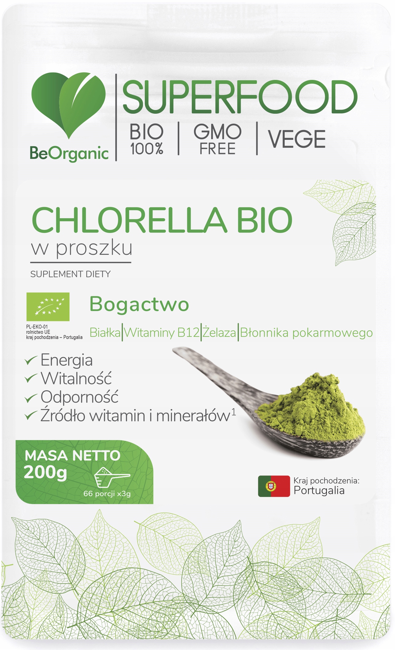 BeOrganic CHLORELLA EKO prášok 200g SuperFood