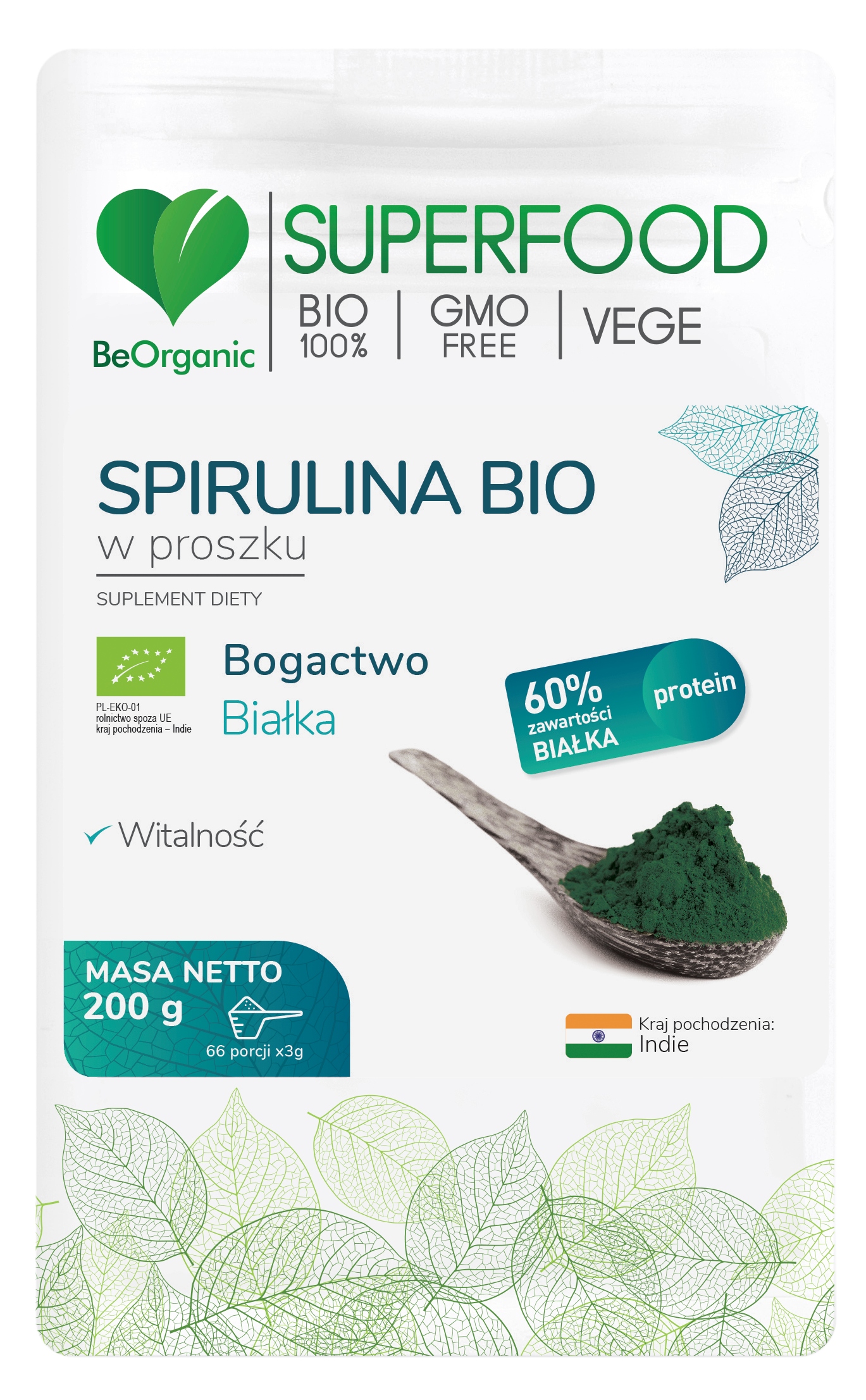 Beororc Spirulina Eco prášok 200g superfood