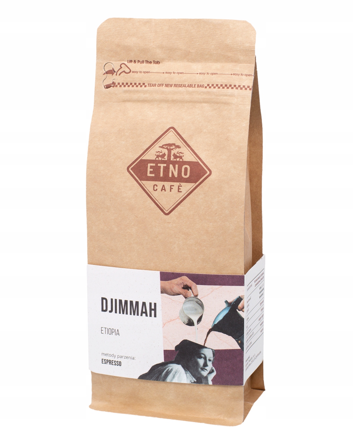 Zrnková káva - ETNO Cafe - Etiópia Djimmah - Kávové zrná 250g