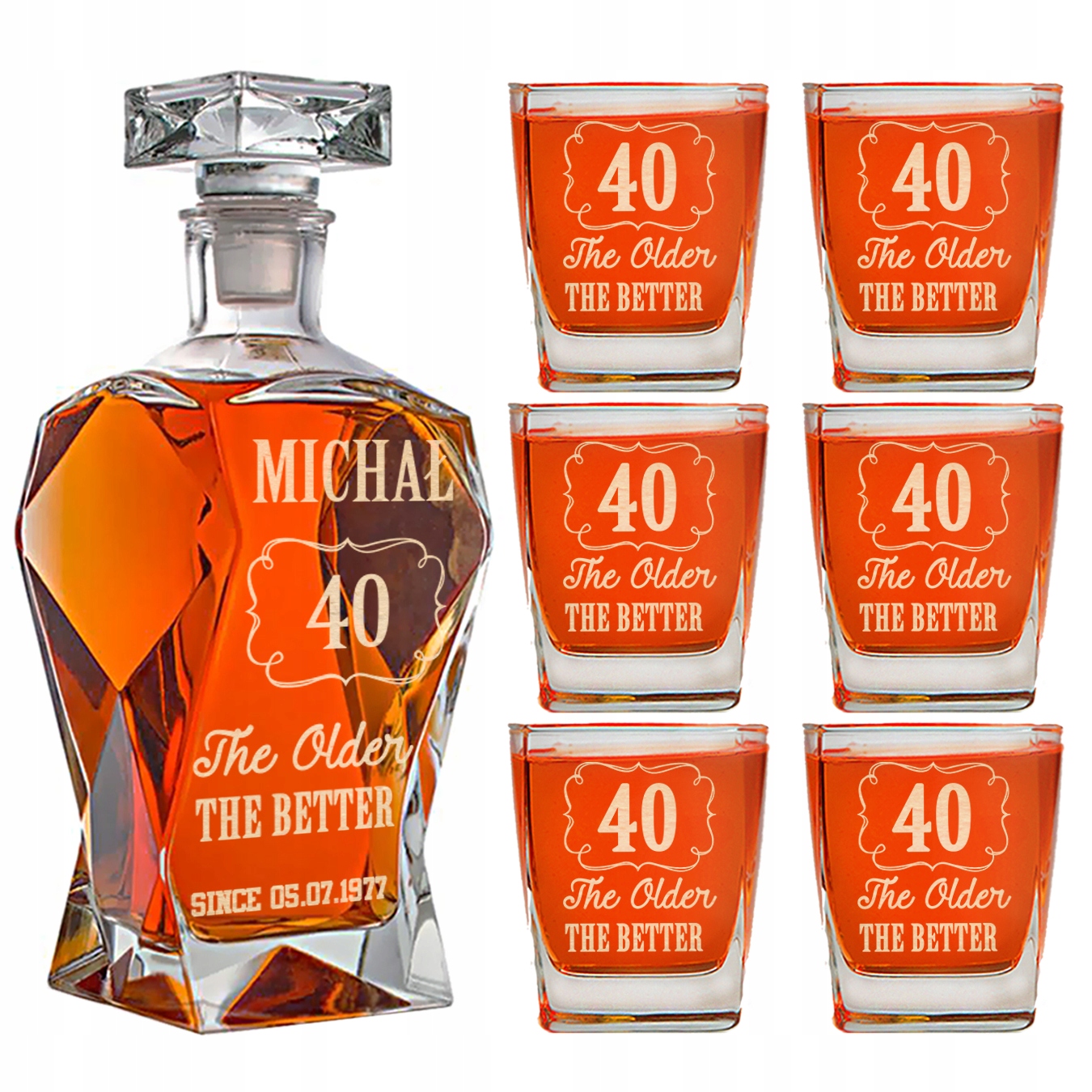 Karafa + 6 ks pohárov na whisky s darčekom rytie