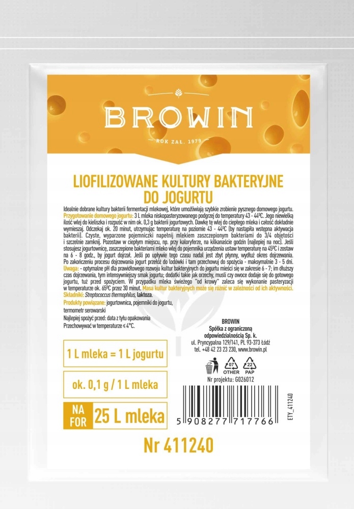 Bakteriálna kultúra pre jogurt na 4L mliečno-4011202