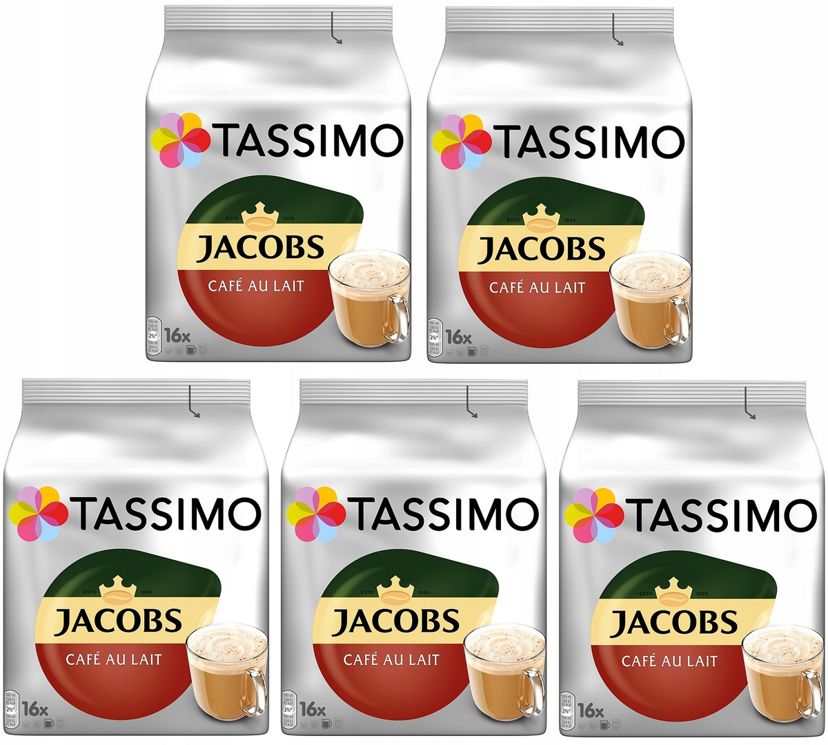 Kávové kapsule - 5 x 16 kapsúl TASSIMO Jacobs Cafe Au Lait SET