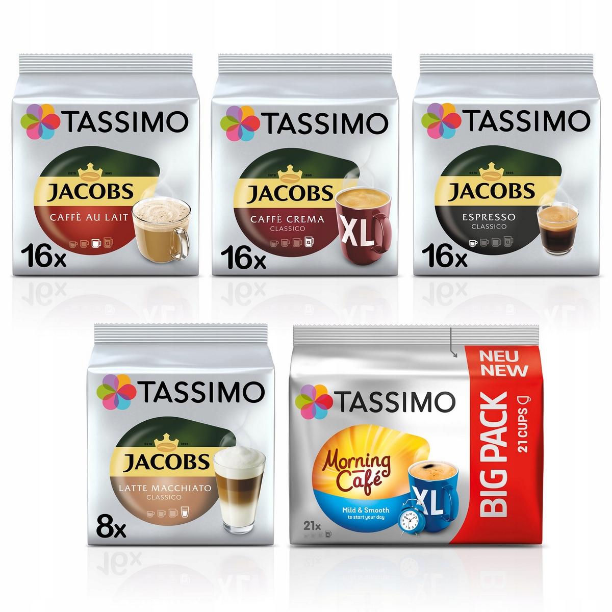 Kávové kapsule - Tassimo Jacobs Capsuls set s ranným XXL 77Kaw