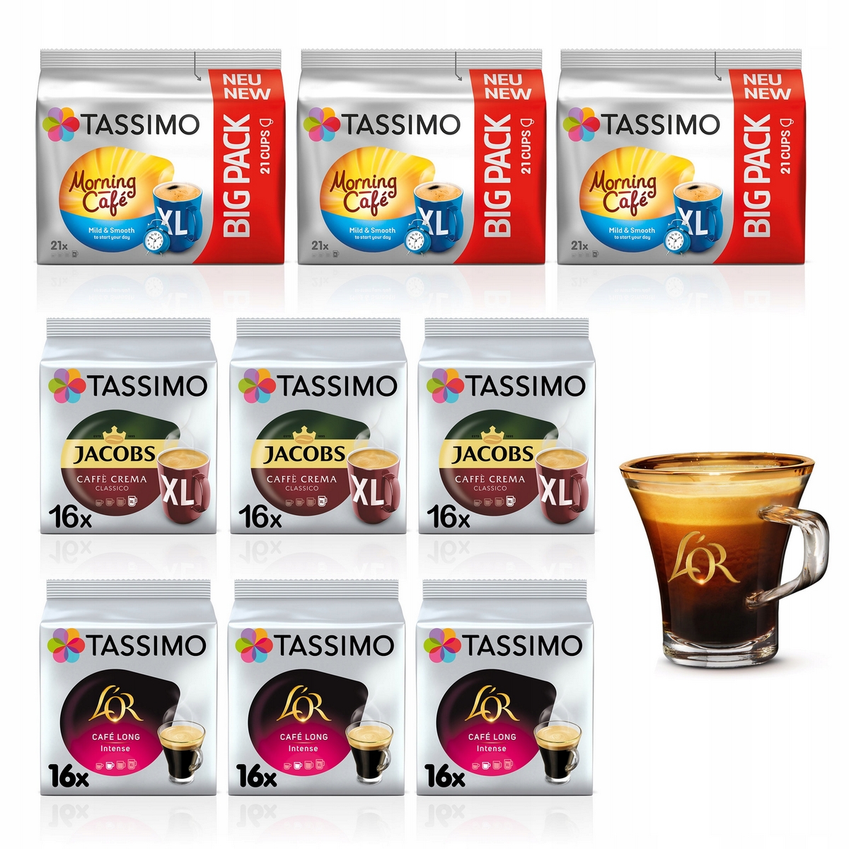 Kávové kapsule - Tassimo Jacobs a L'alebo kapsúl, 159 Kaw + sklo