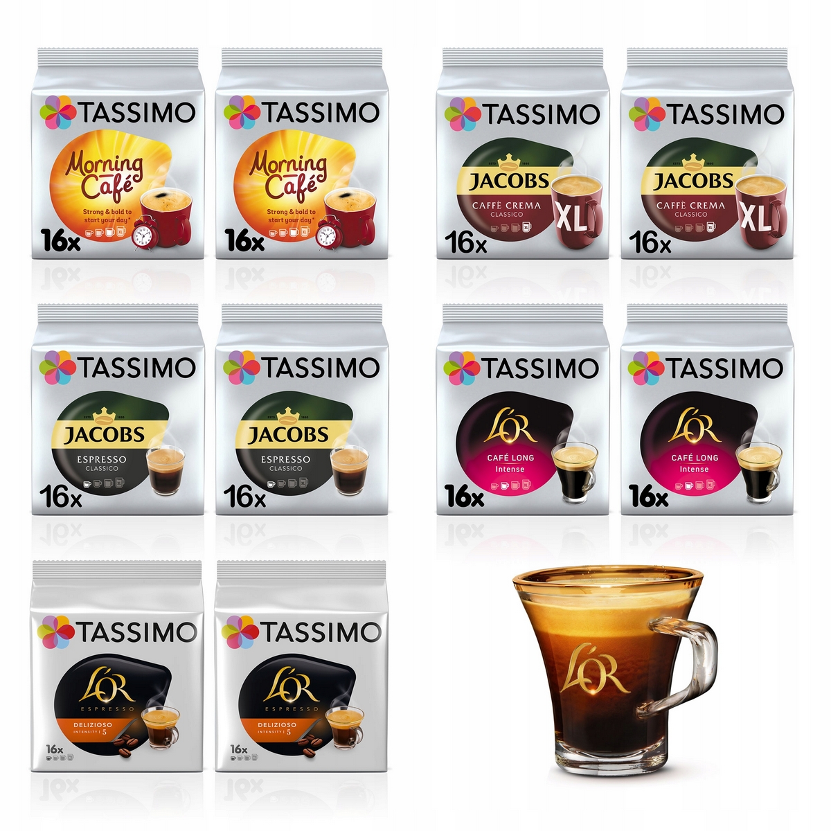 Kávové kapsule - Tassimo Jacobs a L'alebo kapsúl, 160 Kaw + sklo