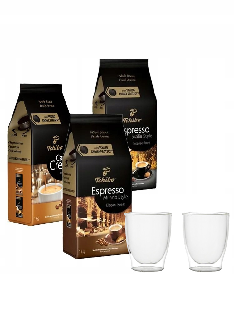 Zrnková káva - Káva Tchibo 3x1 kg Sicilia Milano Crema + okuliare