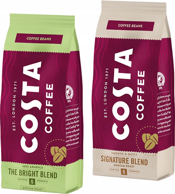 Zrnková káva - Kávové zrná Costa Coffee Bright Signatur 2x200g