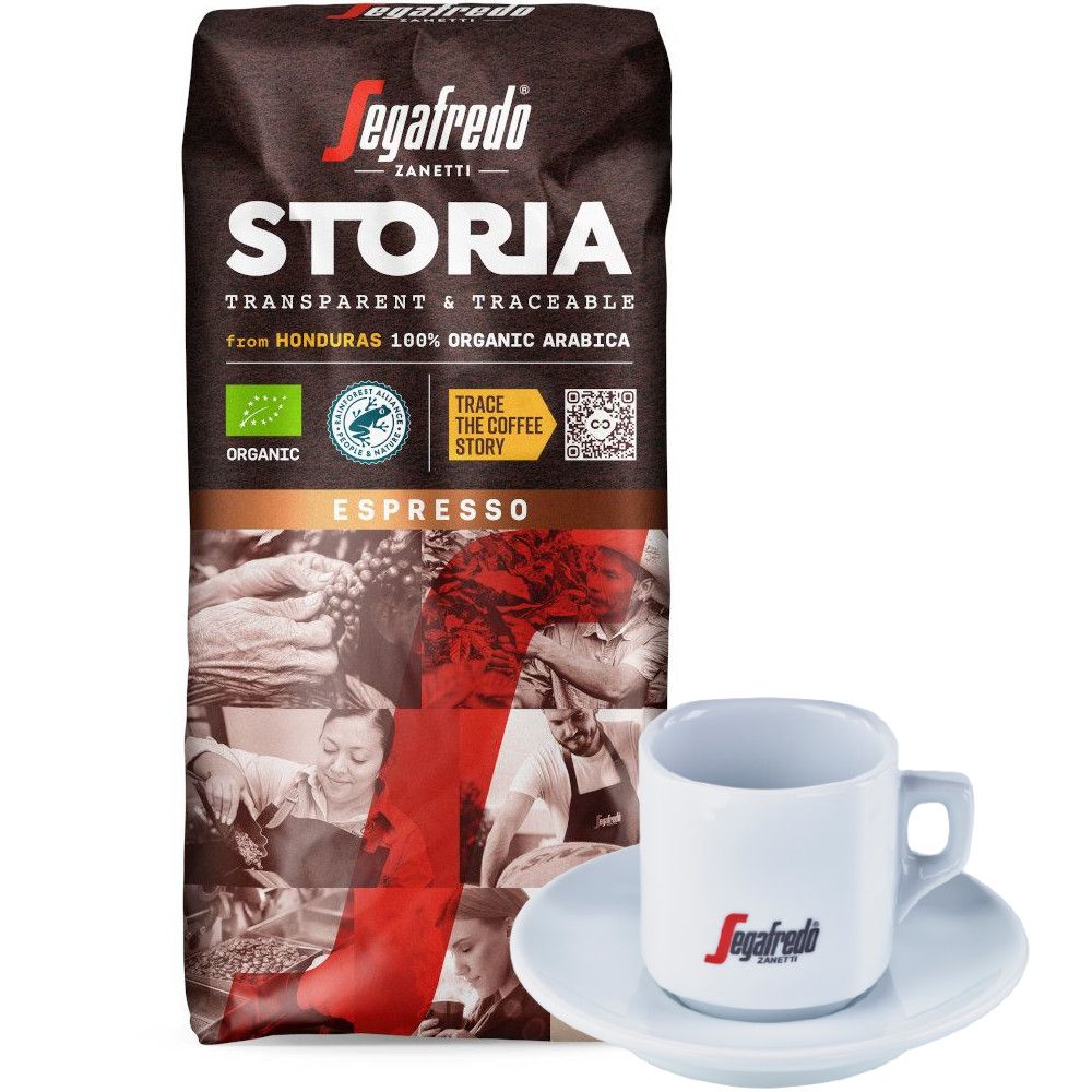 Zrnková káva - Kávové zrná Segafredo Storia 1 kg + pohár