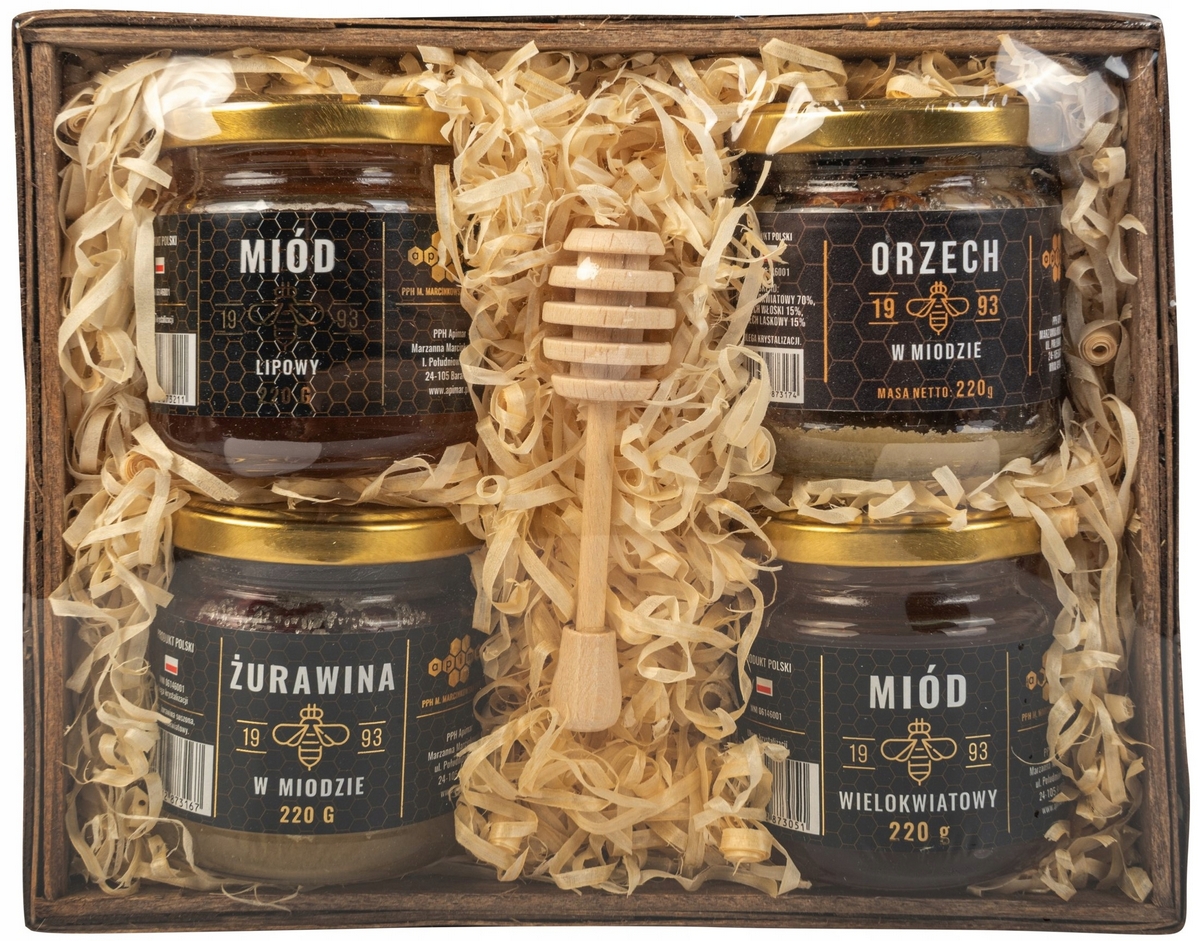 Sada darčekových košov z medu a sušeného ovocia, med 880g