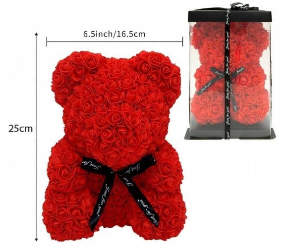 Darček na Valentína - Medvedík s ružovým dámskym dňom 25 cm červená