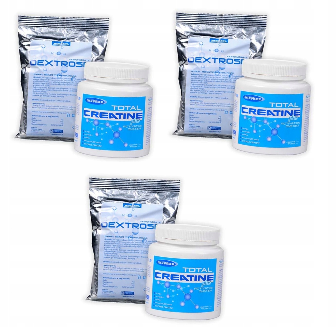 Kreatín - Megabol Total Creaine 300g + Dextróza 330GX3