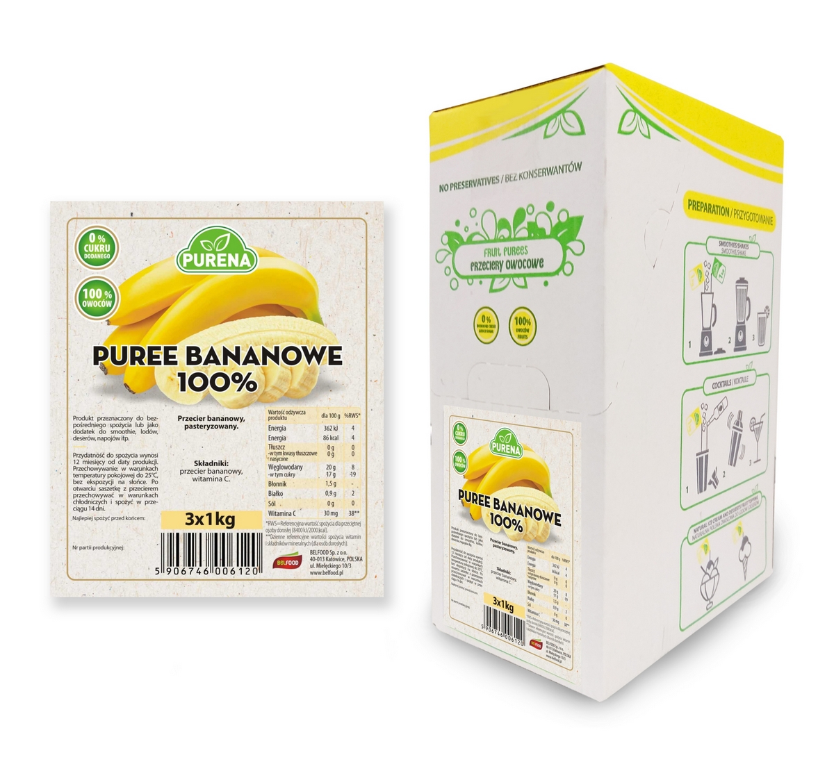 Čisté (pyré) banán 100% bez cukrovej pupe 3x1kg