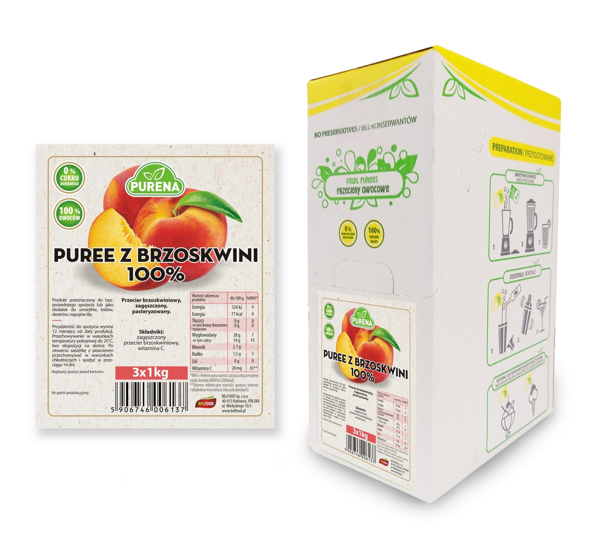 Pyré (pyré) s broskyňou 100% b / c purena 3x1kg