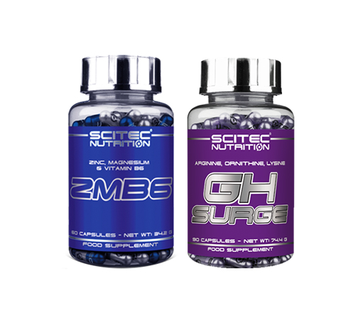 Testosterón - SCITEC GH SURGE 90K + ZMB6 60KAPS GHR-X ZMA ARGININE