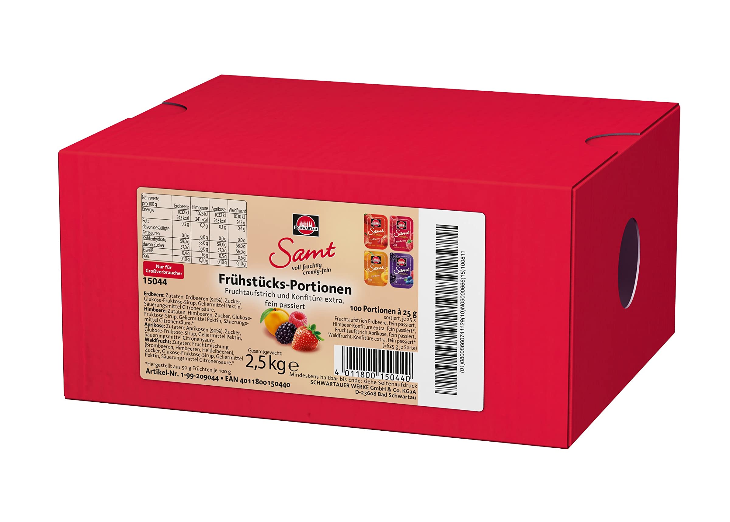 Schwartau 100 x 25 G Hotel Jams Raspberry Fruits