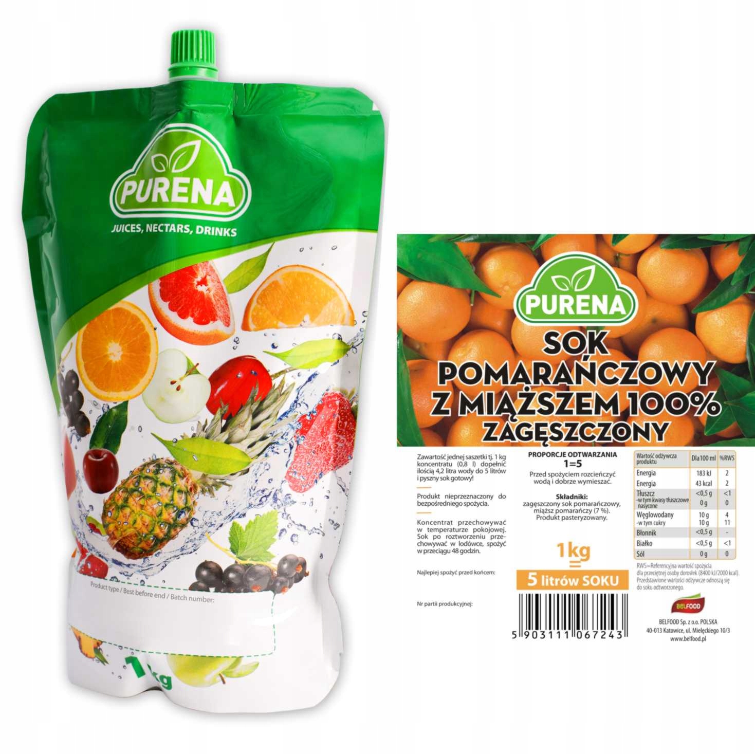 Pomarančový džús s pulp100% zag. Purena 5L / 1KG