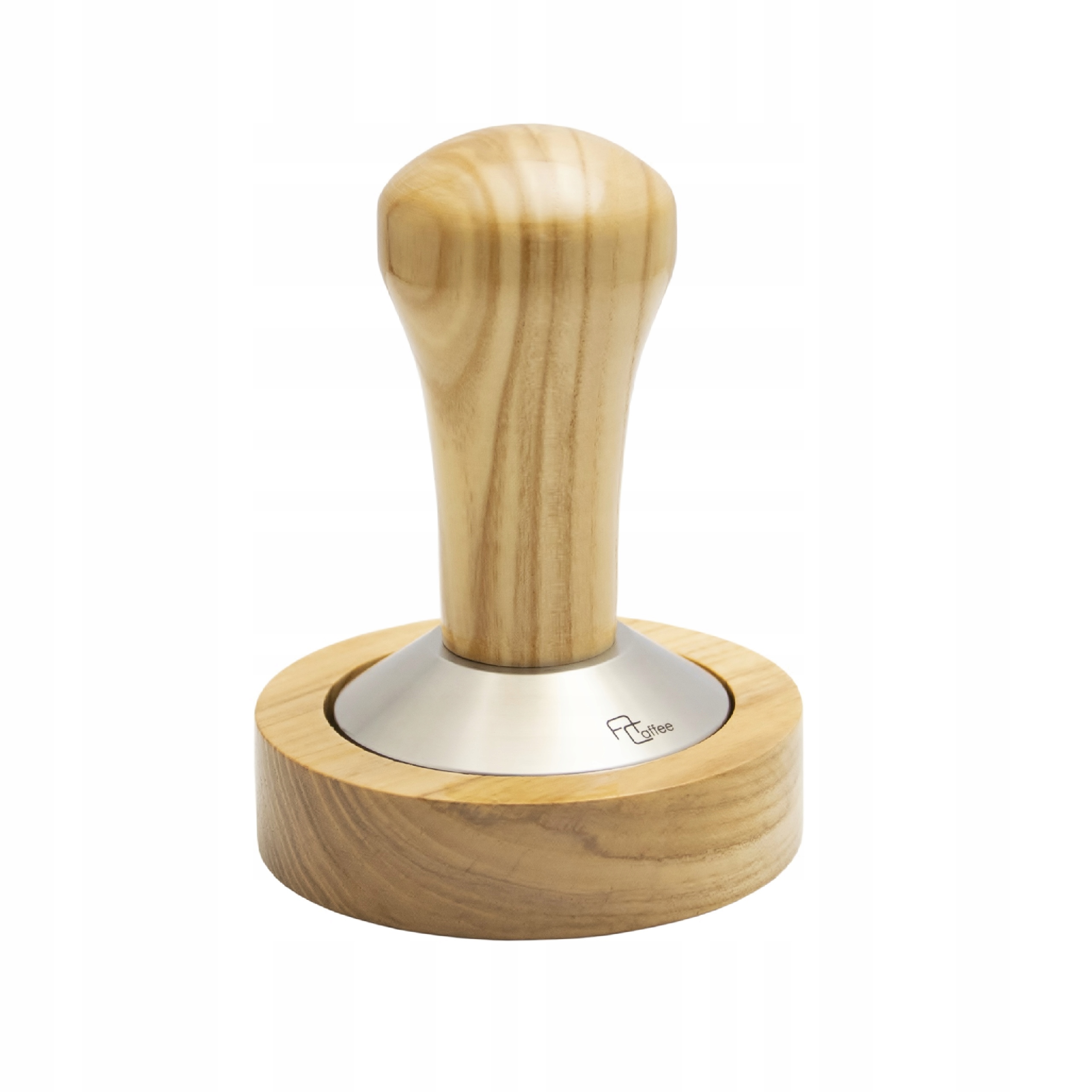 Tamper 57 mm oceľ + čistý popol drevený stojan