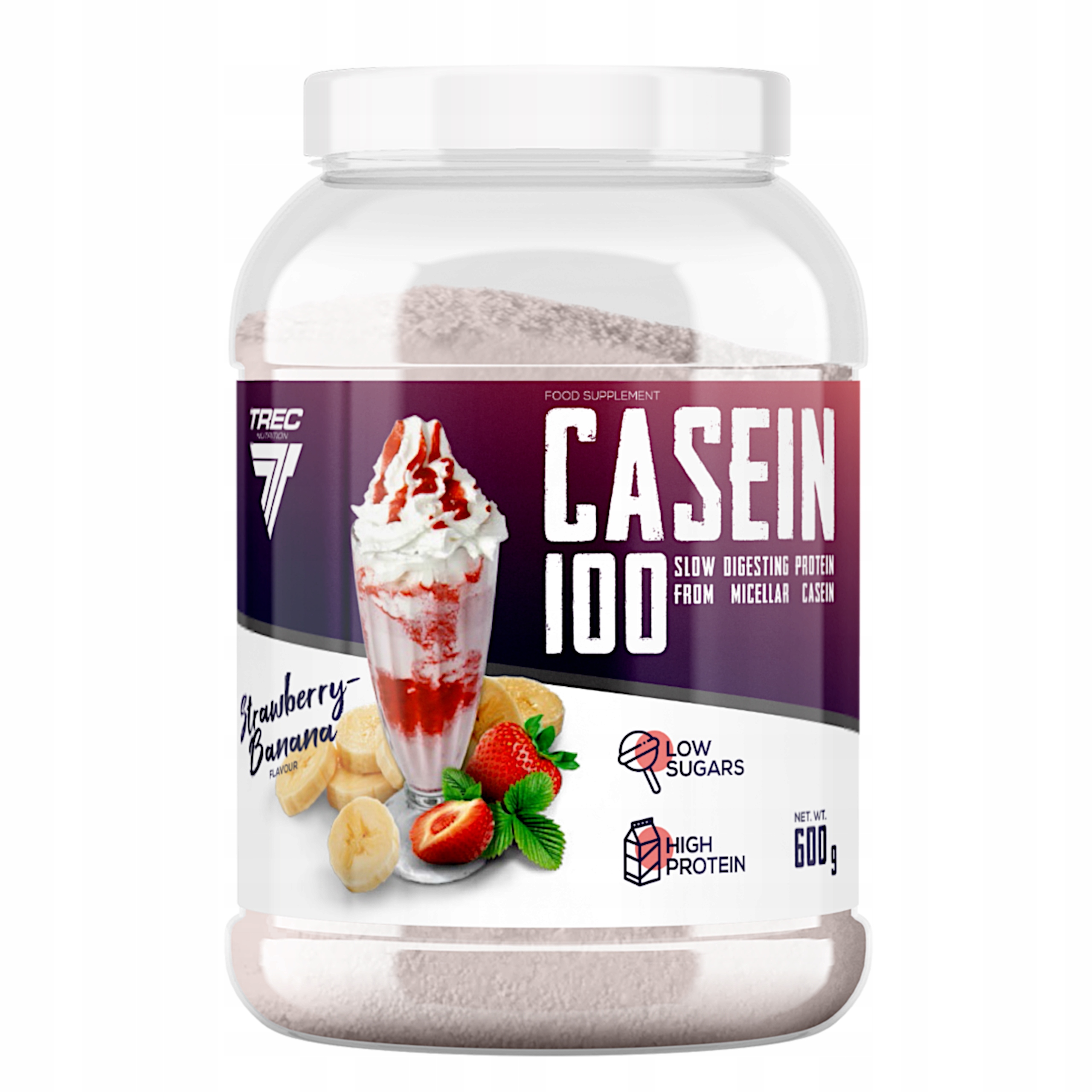 Proteín - Trec Casein 100 600g. Jahodová chuť