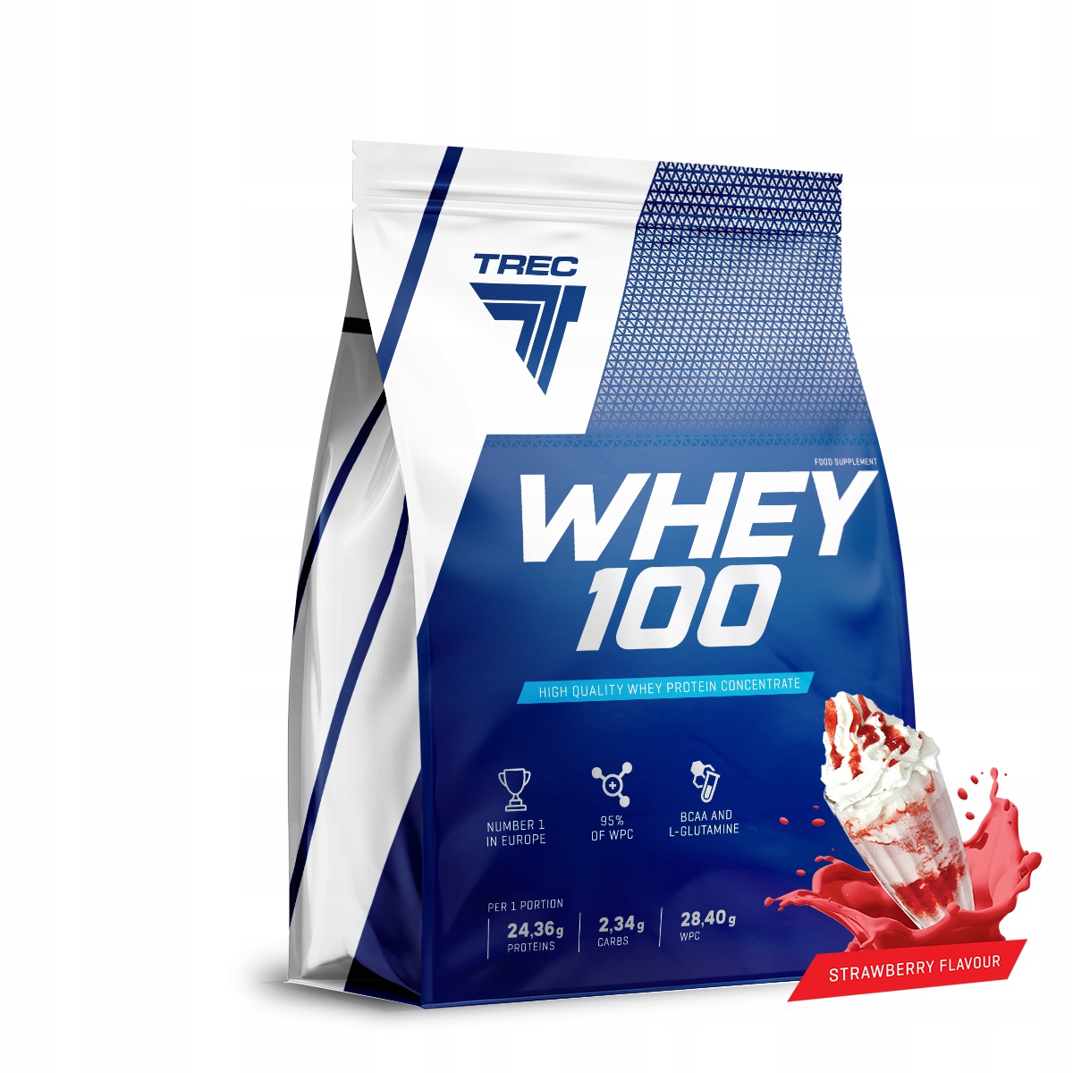 Proteín - TREC Srvátka 100 900g Jahodový proteín