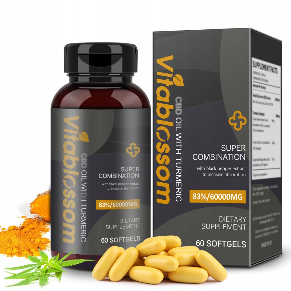 CBD - Vitablossom 83% C-B-D Olej 60000mg Kurkuma 60kap