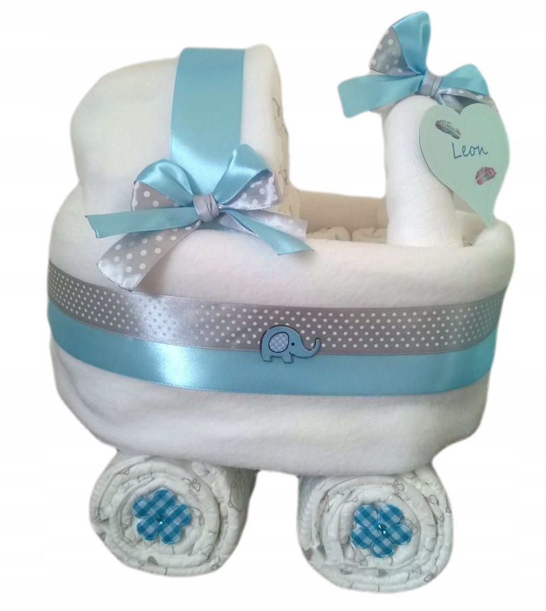Doplnky na krst - Veľký koláč s vozíkom s darčekmi pre plienky s Pampers Year