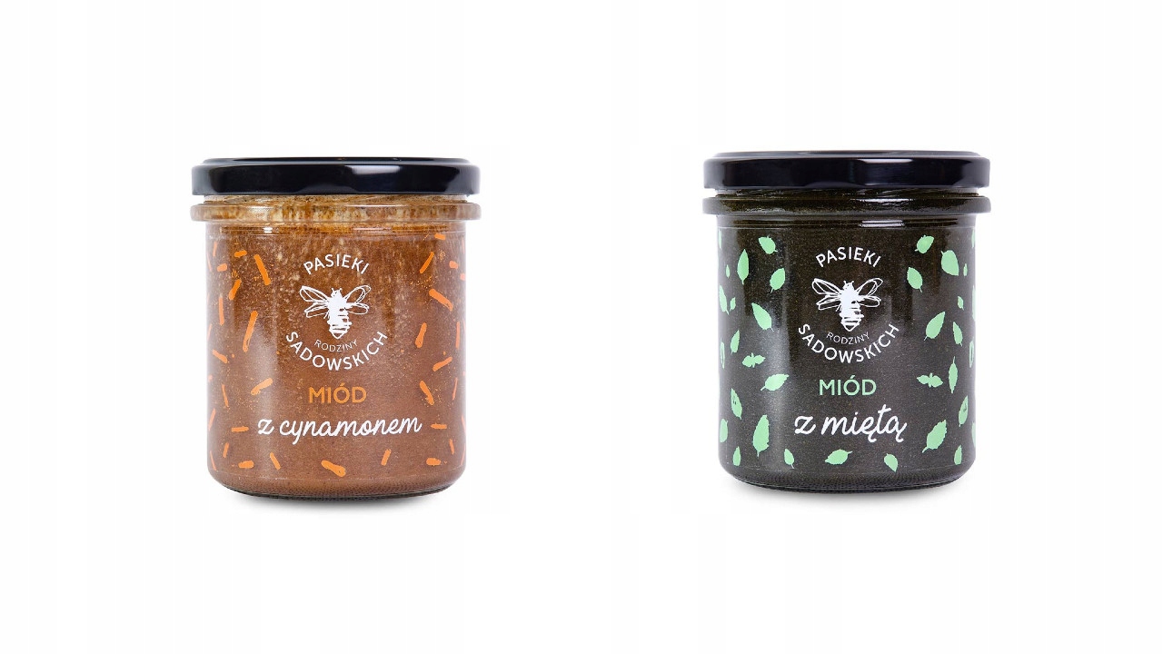 Sada medu 2 x 430 g: Cinnamon + Mint s lyžičkou