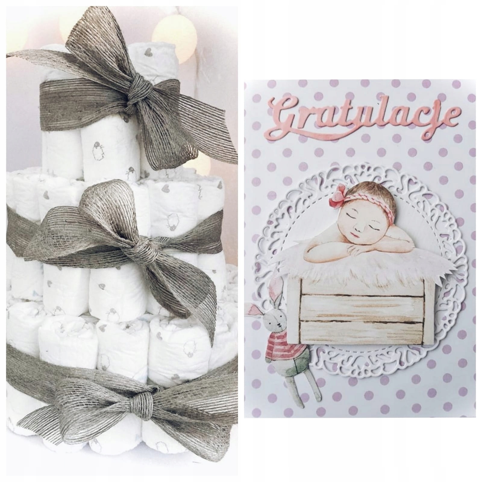 Doplnky na krst - Sada koláča vyrobeného z plienok Pampers +ručne vyrobená karta