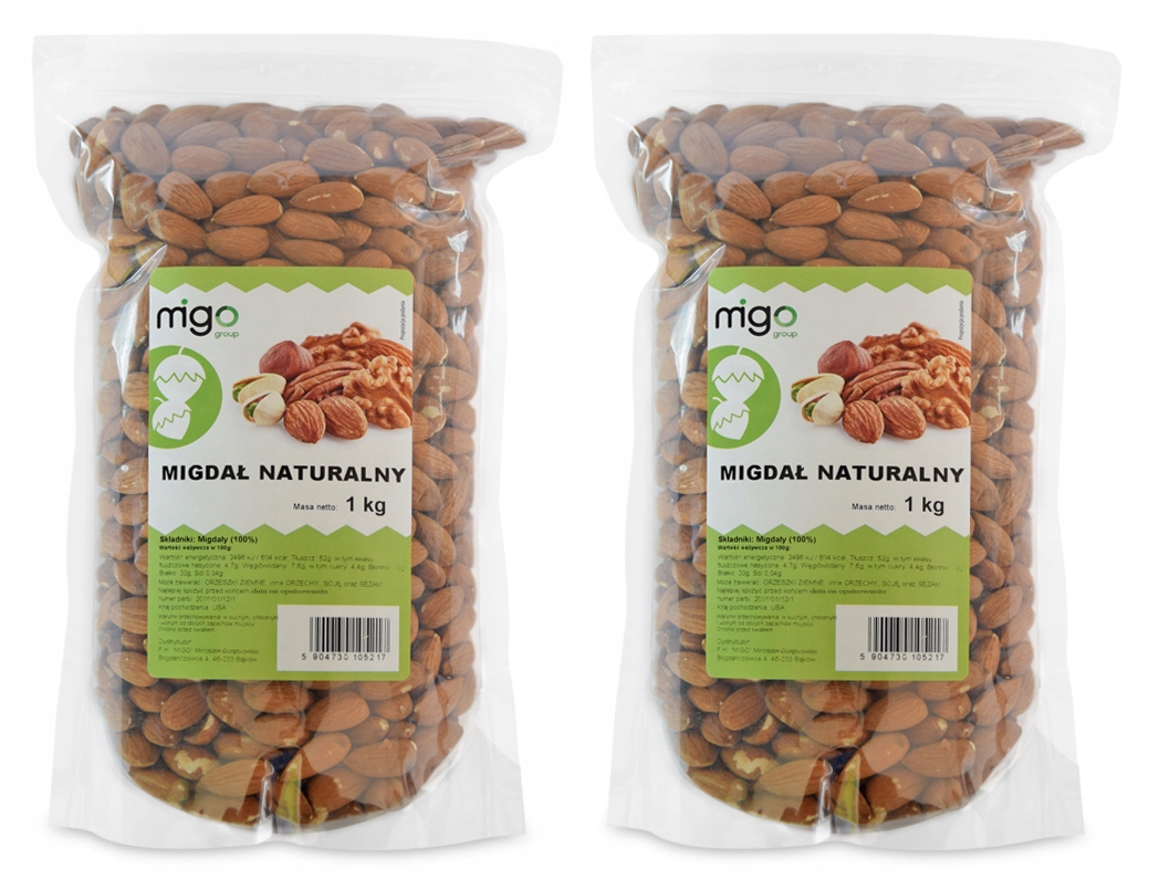 Orechy - Nastaviť X2 Prírodné mandle - 2kg - Migogroup