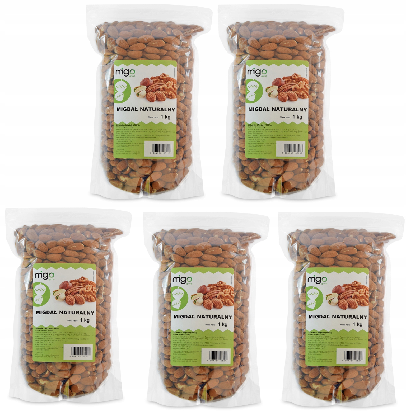 Orechy - Nastaviť X5 Prírodné mandle - 5kg - Migogroup