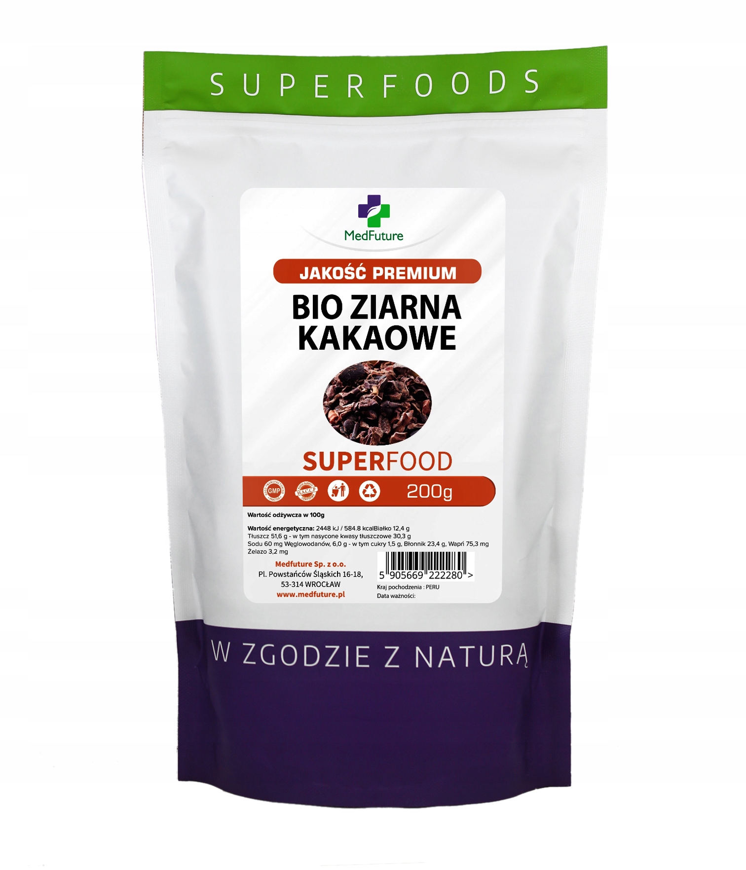 Kakaové zrná drvené bio kakao, kakao, 200g