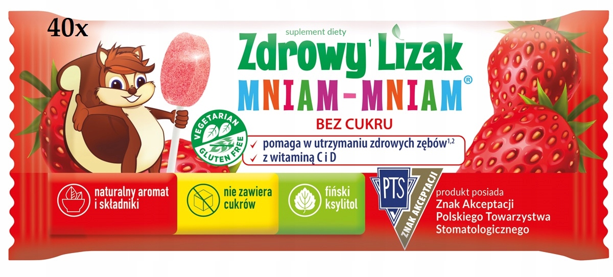 Zdravá jahodová príchuť Lollipop Yum yum 40 kusov