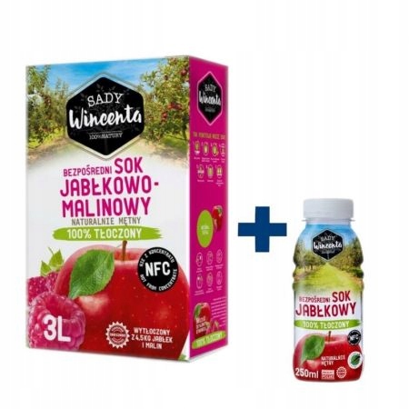 Sada: 100% jablkový džús, malina 3L + 250 ml jablko