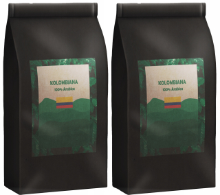 Zrnková káva -  2x1kg Káva Kolumbia 100% arabčina Čerstvo pečená