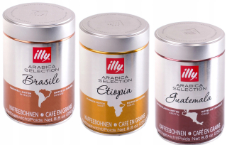 Zrnková káva - 3 x fazuľa Illy Brazília Etiópia Guatemala