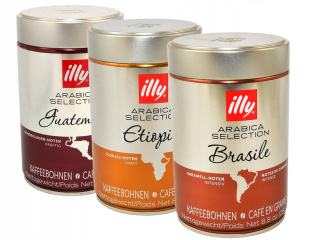 Zrnková káva - 3x Illy Monoarabica Brazília Etiópia Guatemala