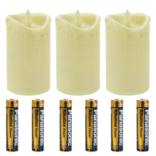 3 × LED kazeta pre sviečky 10 cm + alkalická batéria Vergionic AAA (R3) 6 ks.