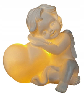 Angel Angel, ktorý sedí so srdcom LED hrobného príspevku