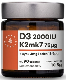 Aura Herbsals Vitamín D3 + K2MK7 + ZinC + Selen 90TAB