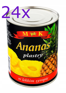 Plátky ananásov vo svetelnom sirupe 565g x 24 kusov
